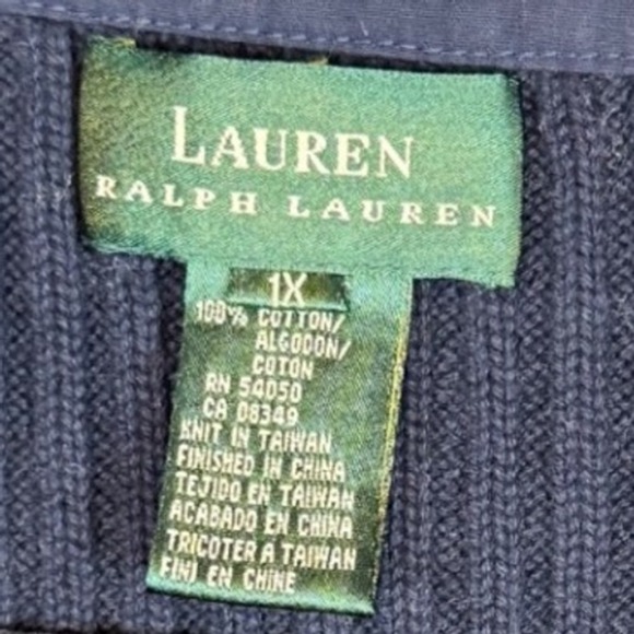 Lauren Ralph Lauren Navy Ribbed Boat Neck Sweater Anchor, Side Ties, Size 1X - Picture 9 of 9